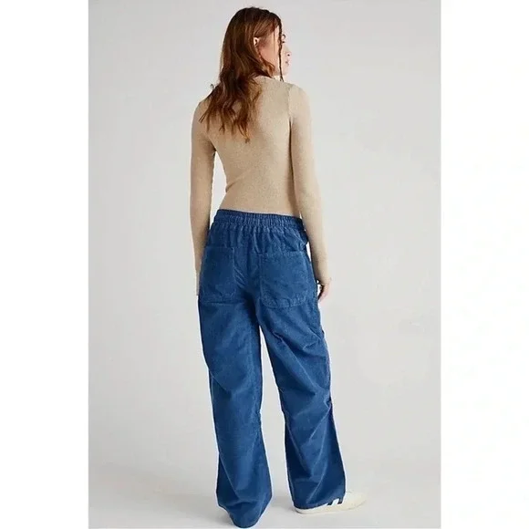 NWT Free People Wide-Leg Pull-On Cord Pants Blue Small